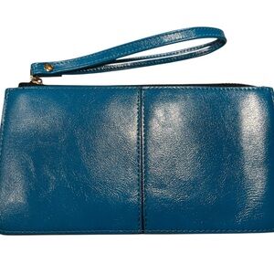 Teal Blue Faux Patent Leather Wristlet Clutch